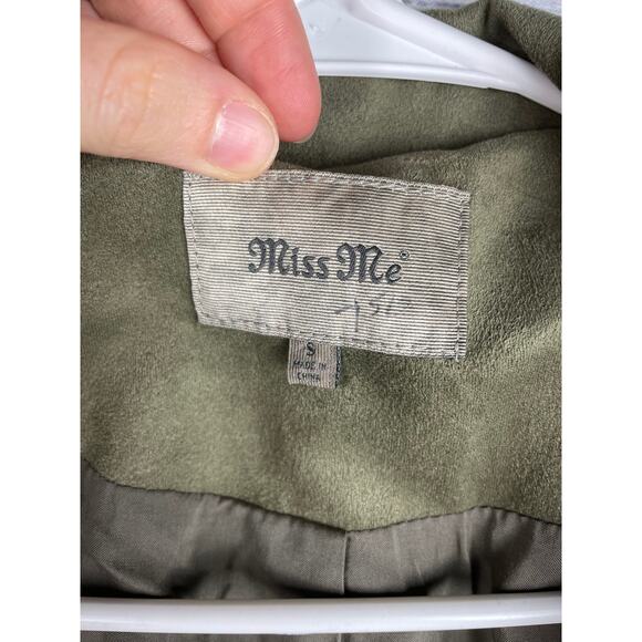 Miss Me Army Green Faux Suede Long Jacket Tie Front Boho Small Olive Utility - Picture 2 of 9